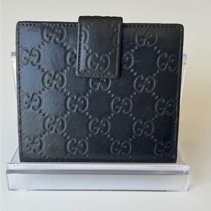 Gucci Embossed Black Leather Bifold Wallet